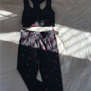 Elegant Black Leggings with Red Heart Design